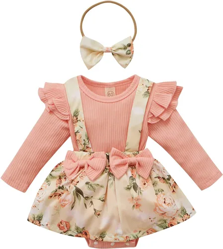 Mameluco de encaje para bebé niña con volantes, manga larga, para recién nacido, otoño, invierno