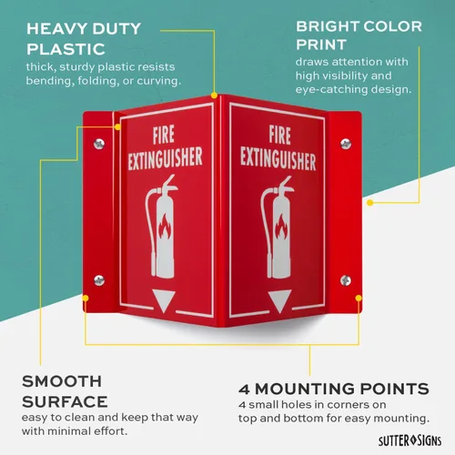 Miniatura 2 de Señal de extintor de incendios 3D 2 unidades Señal de seguridad contra incendios de montaje en pared, 6 x 8 x 4 pulgadas