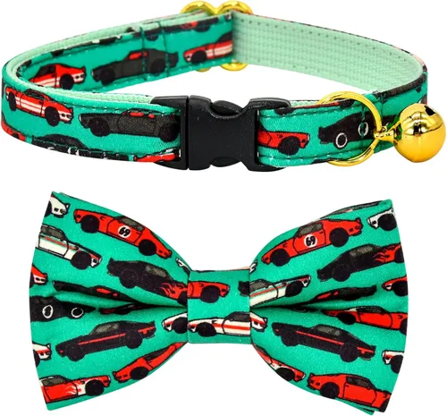 Miniatura 21 de Collar de Gato Azul con Diseño de Búfalo a Cuadros, Conjunto de Lazo para Boda/Cumpleaños, Collar Separable para Gatito