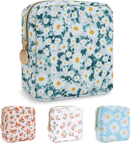 Miniatura 91 de izuzta Bolsa de maquillaje pequeña de nylon para bolso, linda bolsa de cosméticos con cremallera, bolsa de maquillaje preppy, Azul, Mini 2-Azul