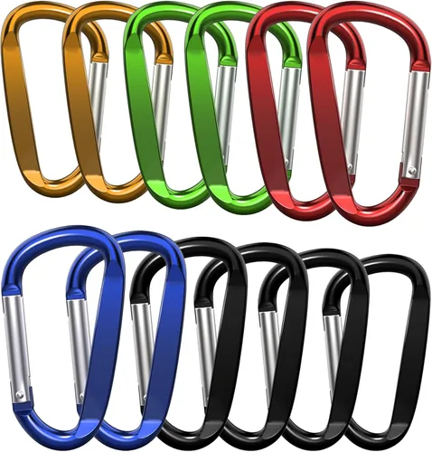 Miniatura 10 de Clips de mosquetón de aluminio de 3 ", hebilla de gancho de mosquetón de llavero con forma de anillo D 12PCS