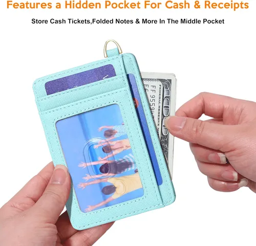Miniatura 4 de Badiya Tarjetero delgado minimalista para tarjetas de crédito, bolsillo frontal con bloqueo RFID, estuche compacto para tarjetas con ventana