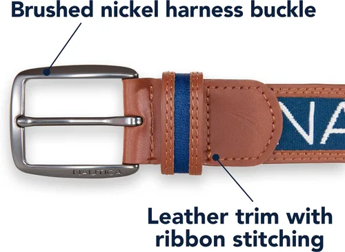 Miniatura 4 de Nautica Mens Signature Logo Ribbon with Leather Trim Belt