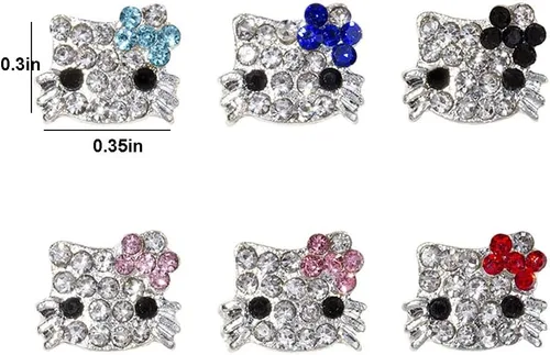 Miniatura 6 de 36 dijes Kawaii para arte de uñas, diseño de gatito brillante 3D, bonitos cristales de diamantes de imitación de metal, decoración de uñas