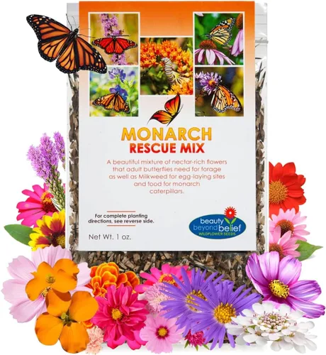 Monarch Butterfly Rescue - Paquete de semillas de flores silvestres – 1 oz, flores silvestres de polinización abierta, sin rellenos, anuales,
