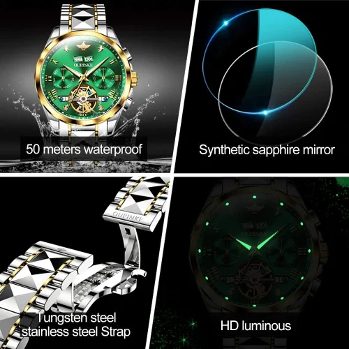 Miniatura 4 de OUPINKE Relojes automáticos para hombre, con esqueleto de diamante, cuerda automática, reloj de pulsera de lujo, cristal de zafiro, acero