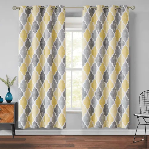 Miniatura 15 de Beauoop Cortinas 100% Opacas de 45 Pulgadas de Largo, 2 Paneles para Dormitorio, Sala de Estar, Gris Aqua Marroquí Geométrico, Oscurecimiento