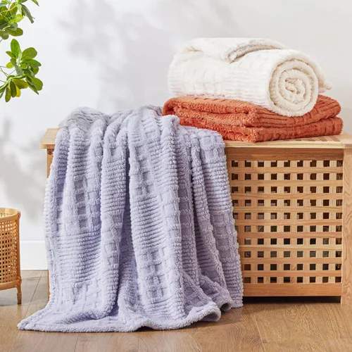 Miniatura 7 de EXQ Home Manta de forro polar para sofá o cama, manta decorativa jacquard con patrón de retazos de gofre 3D, acogedora manta de franela suave