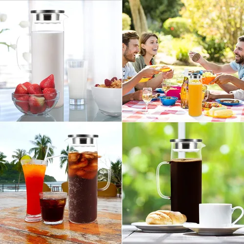 Miniatura 8 de Jarra de vidrio, jarra de vidrio de 1.5 litros con tapa, jarras y jarras de vidrio, jarra de té helado, jarra de agua con asa, jarra de vidrio