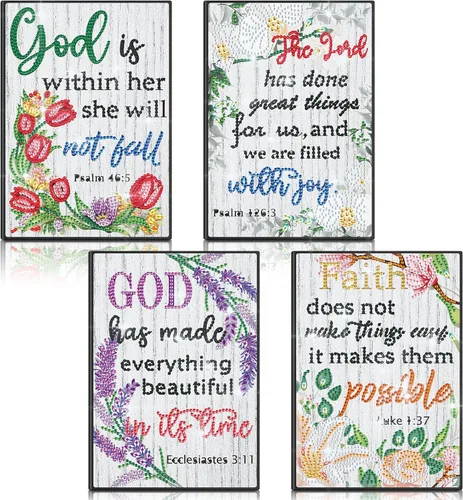 Ctosree Paquete de 4 cuadernos de pintura de diamantes de la Biblia, regalo cristiano religioso A5, cuaderno de arte de diamantes para mujer, citas