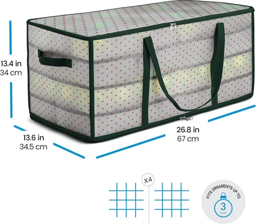 Miniatura 6 de ZOBER Caja de almacenamiento de plástico para adornos de Navidad, almacena 128 adornos de 3 pulgadas con bandejas individuales, caja de Verde