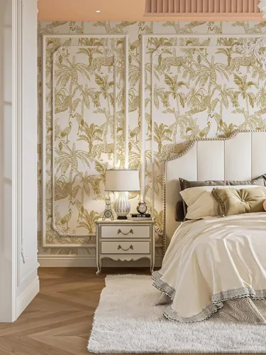 Miniatura 5 de Heroad Papel tapiz de leopardo bohemio para despegar y pegar, papel de contacto blanco y dorado, papel de pared de animales de la selva, papel tapiz