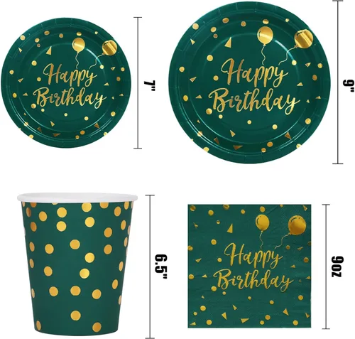 Miniatura 3 de Platos y servilletas verdes para decoración de cumpleaños, suministros de fiesta para decoración de esmeralda, 175