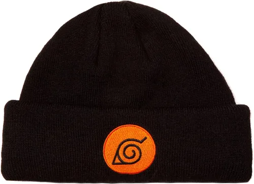 Naruto Gorro de arrastre para hombre, parche bordado de hoja en puños, estilo pescador retro, sombrero corto de invierno, color negro (talla única),