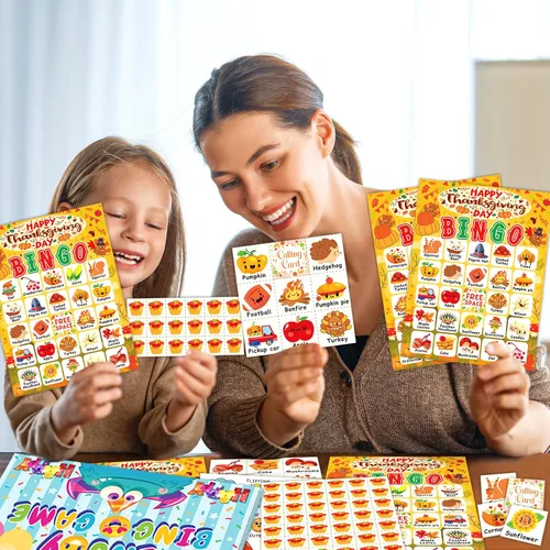 Miniatura 6 de Tarjetas de Bingo del Día de Acción de Gracias, Juego de Bingo Lindo del Día de Acción de Gracias para 24 Jugadores, Niños, Adultos, Suministros
