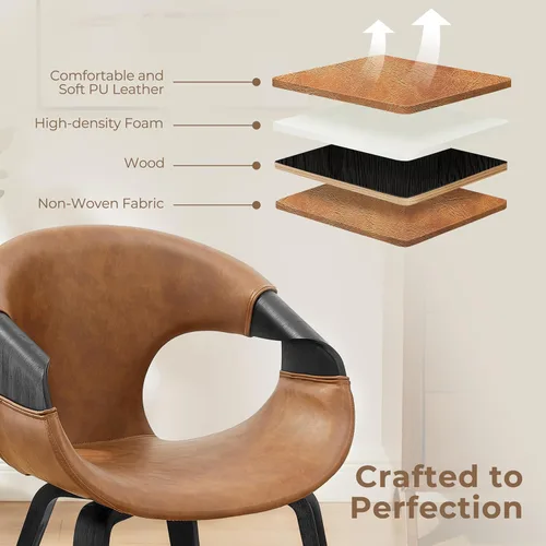 Miniatura 5 de Art Leon Mid Century - Silla de escritorio moderna sin ruedas, silla de escritorio de madera tapizada de piel sintética, silla de oficina con patas
