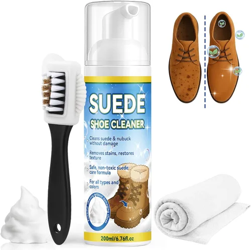 AstraVox Kit de limpiador de zapatos multiusos de gamuza, limpiador de zapatillas con cepillo y toalla, adecuado para gamuza, cuero, nobuck (6.8 fl