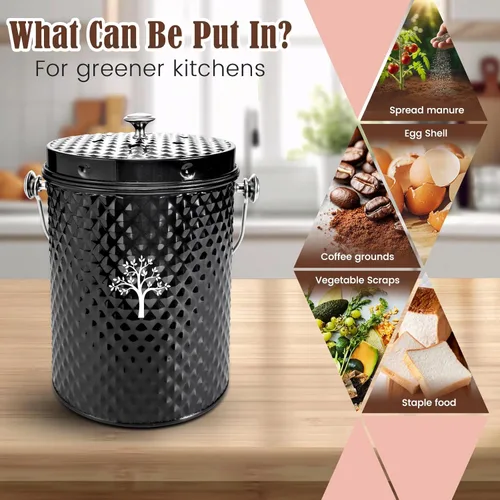 Miniatura 4 de AOSION Contenedor de compostaje para encimera de cocina, contenedor de compostaje interior inodoro con tapa y paquete de 50 bolsas de compost
