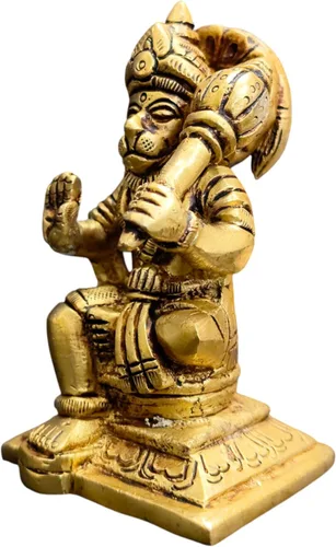 Miniatura 2 de Ídolo de Lord Hanuman de latón para templo del hogar de 3.25 pulgadas, postura sentada con Gada, murti religioso hecho a mano para habitación Pooja
