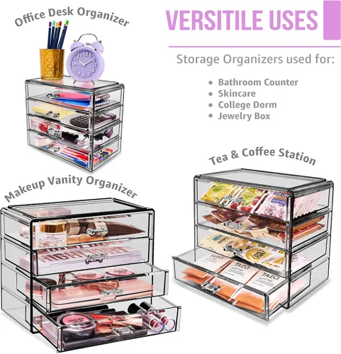 Miniatura 6 de Sorbus Organizador de maquillaje – Organizador de maquillaje acrílico de 4 cajones y almacenamiento para cosméticos, joyas, suministros de belleza