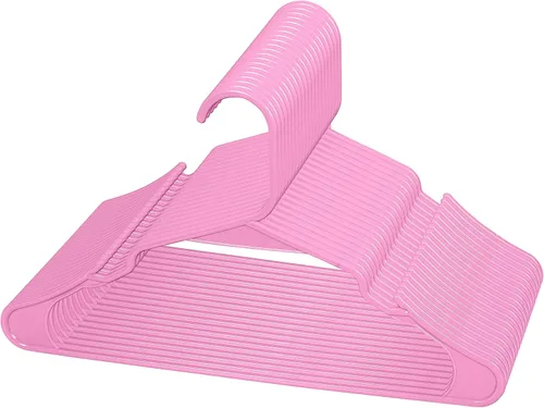 ROYALE Paquete de 20 perchas de plástico rosa para ropa, colgador de ropa resistente ideal para uso diario estándar, perchas de plástico con muescas