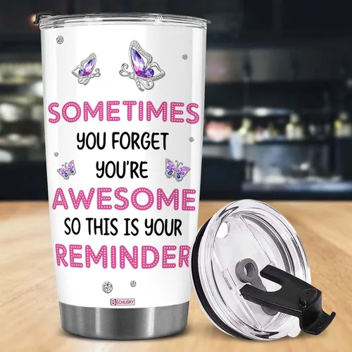 Miniatura 2 de BECHUSKY Regalos para mujeres, vaso con texto en inglés «Sometimes You Forget That You're Awome», regalos de cumpleaños para mujeres, regalos