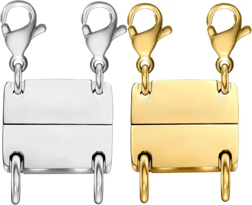 Miniatura 12 de Clysoru Collar con cierres y cierres para mujer, oro y plata, múltiples para separador en capas, cuentas extensoras de cadena, collares y pulseras