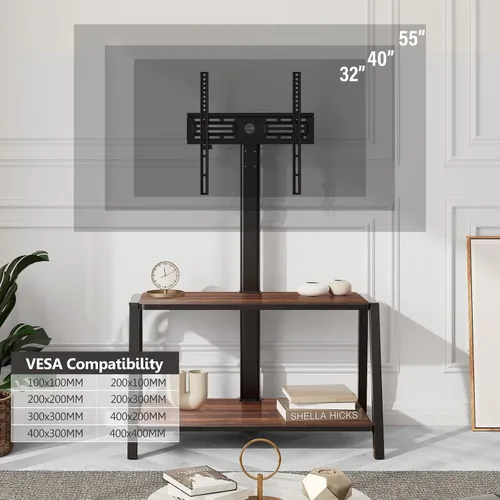 Miniatura 5 de FITUEYES Soporte de TV de madera con soporte para televisores de 32 a 55 pulgadas, centro de entretenimiento de 2 niveles con almacenamiento