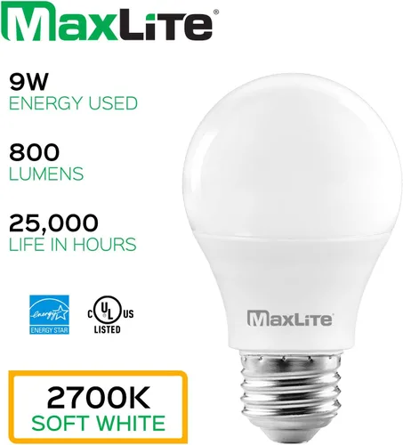 Miniatura 2 de MaxLite Bombilla LED A19, nominal de accesorio cerrado, equivalente a 60 W, 800 lúmenes, regulable, base media E26, 2700 K blanco suave, paquete