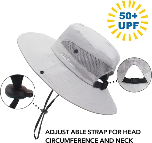 Miniatura 4 de Sombrero de sol para mujer con protección UV, malla plegable, ala ancha, sombrero de pesca para playa
