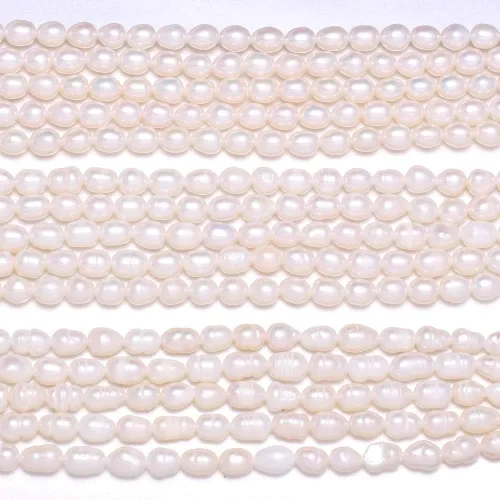 Miniatura 2 de Cuentas de perlas, perlas blancas cultivadas de agua dulce ovaladas naturales, rango de calidad A para hacer joyas, collares como regalo
