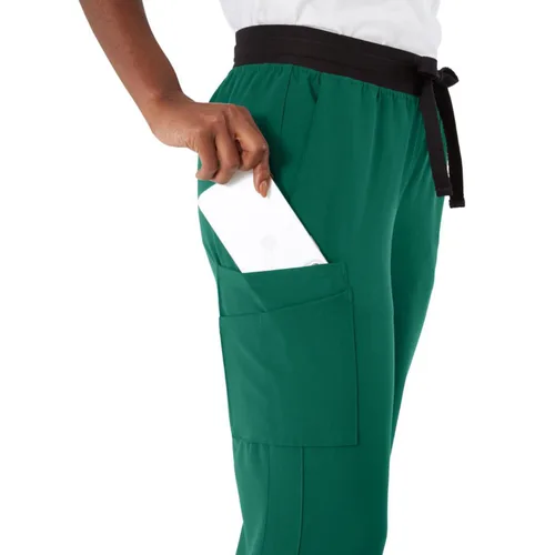 Miniatura 126 de ave. Varick - Pantalón médico de tiro medio para mujer, pierna recta, seis bolsillos, color azul caribeño, talla S