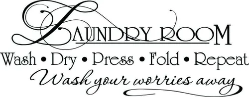 Adhesivo de pared Lavandería Lavadero Prensa en Seco Fold Repeat Wash Your Worries Away. Vinilo Arte de pared Decoración Citas Refranes Inspirador