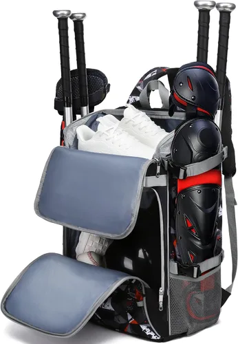Miniatura 10 de Bolsa de equipo para receptores de béisbol y sóftbol para casco, protector de pecho, protectores de piernas, tacos, mochila grande de béisbol