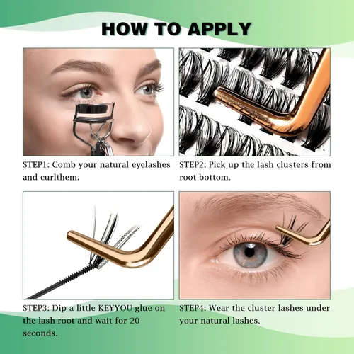 Miniatura 5 de Extensiones de racimos de pestañas 300 piezas, pestañas individuales 40D 0.07D rizado 11mm, para colocar en casa, bandeja grande de volumen