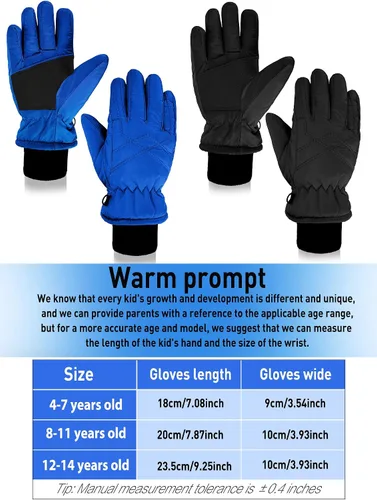 Miniatura 3 de SATINIOR 2 pares de guantes impermeables para niños, guantes de nieve cálidos para invierno, guantes de esquí para niños y niñas, resistentes al