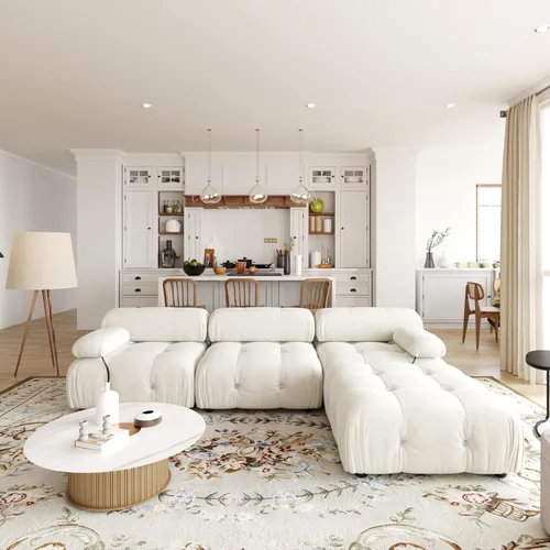 Miniatura 9 de Sofá modular seccional, sofá de terciopelo, asiento medio, beige