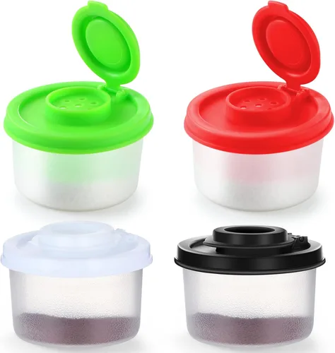Juego de 4 saleros y pimenteros de plástico con tapa, a prueba de humedad, tarros de especias transparentes, salero para viajes, camping, picnic,