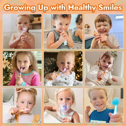 Miniatura 7 de Papablic Cepillo de dientes eléctrico sónico para niños de 1 a 3 años, cepillo de dientes eléctrico para bebé con bonita cubierta de reno