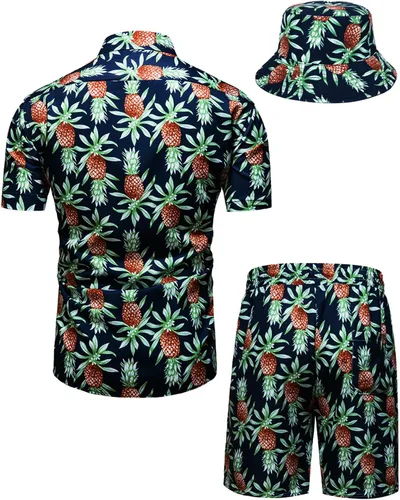Miniatura 137 de TUNEVUSE Conjunto de camisas y pantalones cortos hawaianos para hombre, 2 piezas, trajes de playa con estampado de flores, traje tropical de verano