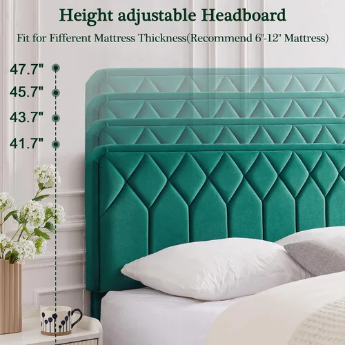 Miniatura 3 de VECELO Base de cama tamaño individual con plataforma tapizada de cuero de alta calidad con cabecera ajustable en altura / base de colchón, soporte
