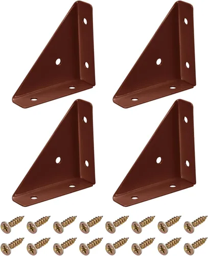 Miniatura 11 de uxcell 4 soportes de esquina angulares de 2.598 in x 2.598 in, soportes de acero laminado en frío con tornillos para borde de escritorio y cama Beige
