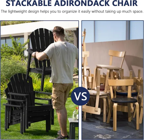 Miniatura 3 de nevilewood Sillas Adirondack Compactas Apilables, 26.3" de Ancho Sillas de Patio de Exterior de HDPE - Diseño Duradero que Ahorra Espacio para Negro