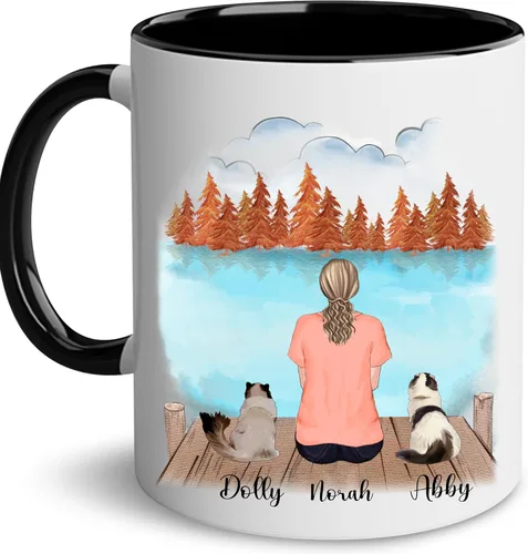 Miniatura 9 de WHIDOBE Taza personalizada de gato (1 gato) de 11 onzas, taza de 15 onzas para amantes de los gatos con avatar, gatito, nombres, regalo