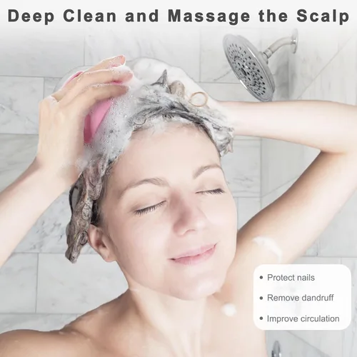 Miniatura 4 de FREATECH Cepillo de champú masajeador con cerdas de silicona suaves para el cuidado del cuero cabelludo, exfoliante para el cabello de ducha