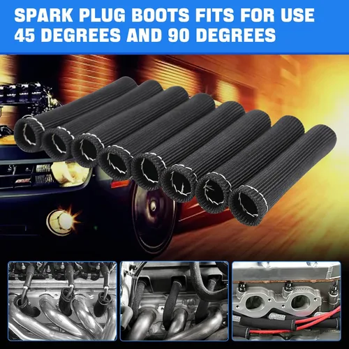 Miniatura 5 de Cable de bujía de protección contra el calor de la manga de 2500 ° de la bujía protector de arranque Botas Wrap para SBC BBC 350 454 8 piezas tapas
