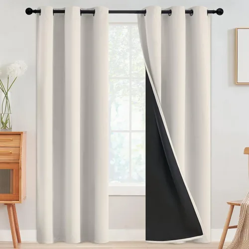 Miniatura 109 de SimpleHome - Cortinas opacas 100% para recámara, cortinas de ventana con ojales beige, con aislamiento térmico, cortinas de oscurecimiento
