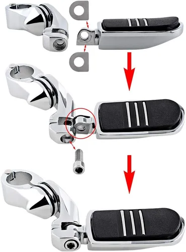 Miniatura 3 de Astra Depot Estriberas cromadas izquierda derecha con reposapiés Streamliner compatible con protector de motor Harley 1 1/4" 1.260 in