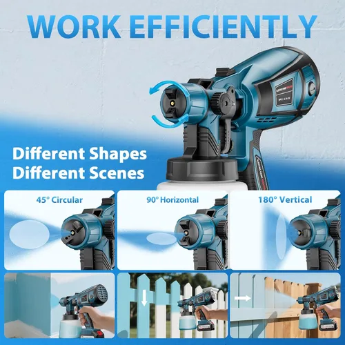 Miniatura 4 de Pulverizador de pintura, pulverizador de pintura inalámbrico de 650 W con batería, 6 boquillas de latón y 3 patrones de pulverización