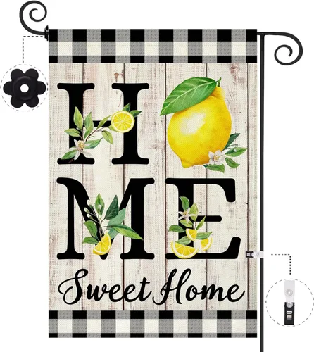 Miniatura 19 de ORTIGIA Home Sweet Home - Bandera de jardín de magnolia de doble cara de 12.5 x 18 pulgadas, para primavera y verano, a cuadros, pequeña bandera